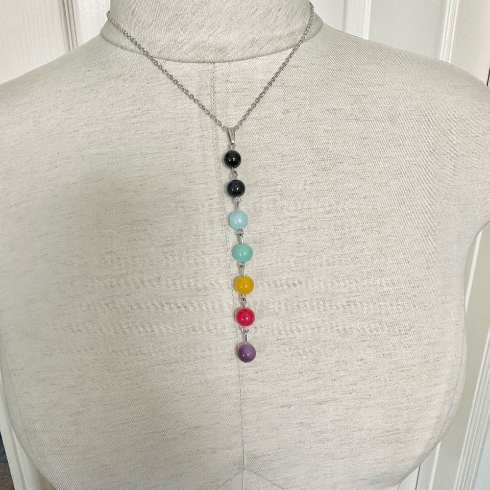 Long beaded chakra pendant necklace